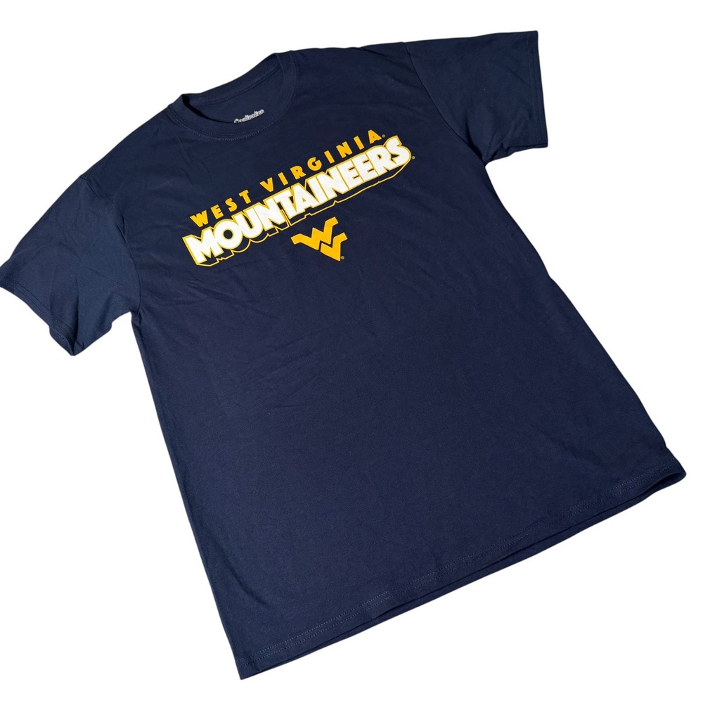Captivating West Virginia Mountaineers Men Navy Blue Graphic T-Shirt Size Medium